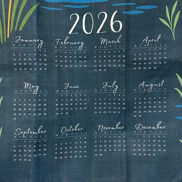 Spoonflower 2026 Heron Calendar Tea Towel Linen Cotton Wall Hanging - Picture 3 of 7
